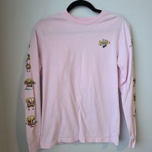 SpongeBob SquarePants Pink Long Sleeve Graphic Tee XS Cartoon Sleeve Print Shirt